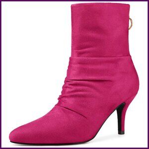 Pointy Toe Stiletto Ankle Boots with Back Zipper, Faux Suede
